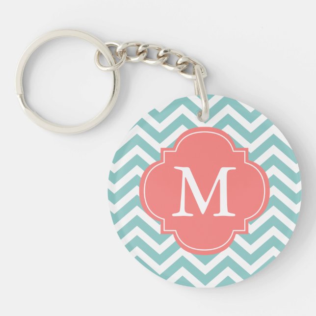 Mint & Coral Zigzag Mönster Monogram (Framsidan)