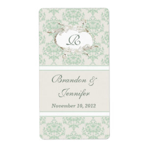Mint Cottage Chic Damask Mini Vin-etiketter Fraktsedel