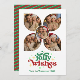 Mint & Cranberry Retro Photo Collage jul Julkort