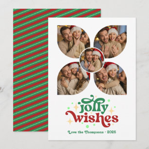 Mint & Cranberry Retro Photo Collage jul Julkort