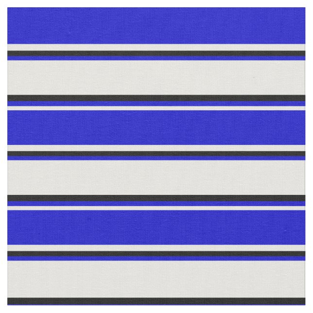 Mint Cream, Blue & Black Färgad Rand Tyg (Närbild)