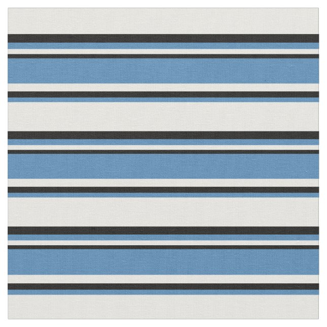 Mint Cream, Blue och Black Färgad Linjer Mönster Tyg (Närbild)