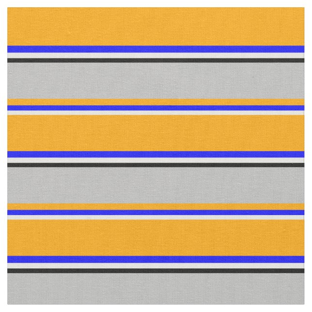 Mint Cream, Blue, Orange, Grått och Black Mönster Tyg (Närbild)