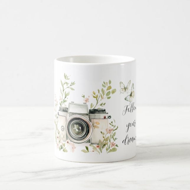Mint Cream Butterflies Dreams Camera Kaffemugg (Center)