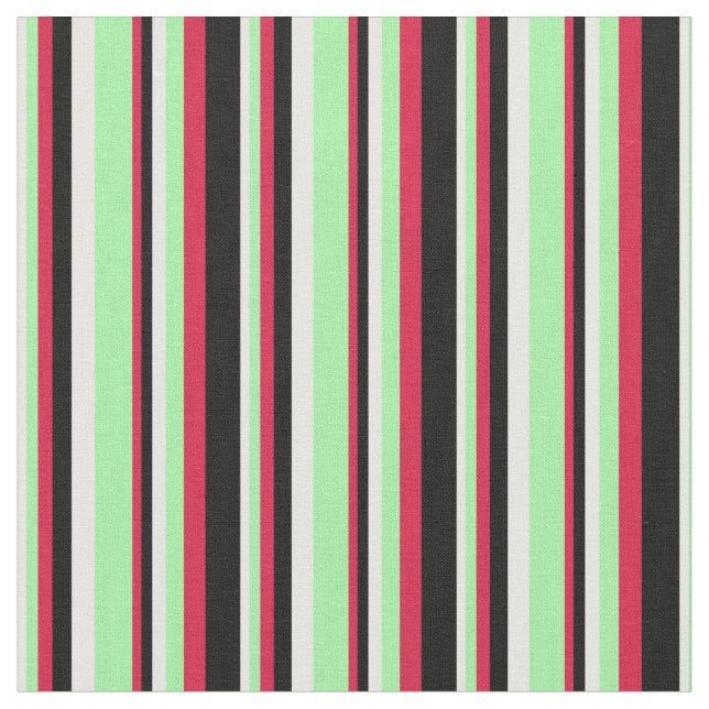 Mint Cream, Grönt, Crimson & Black Färgad Linjer Tyg (Närbild)