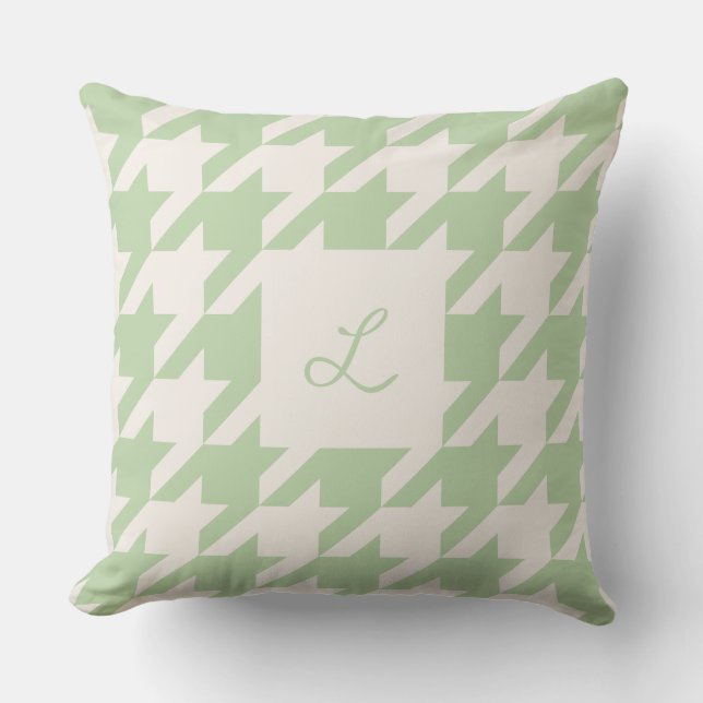 Mint Cream Houndstooth Monogrammed Dekorativ kudde (Framsida)