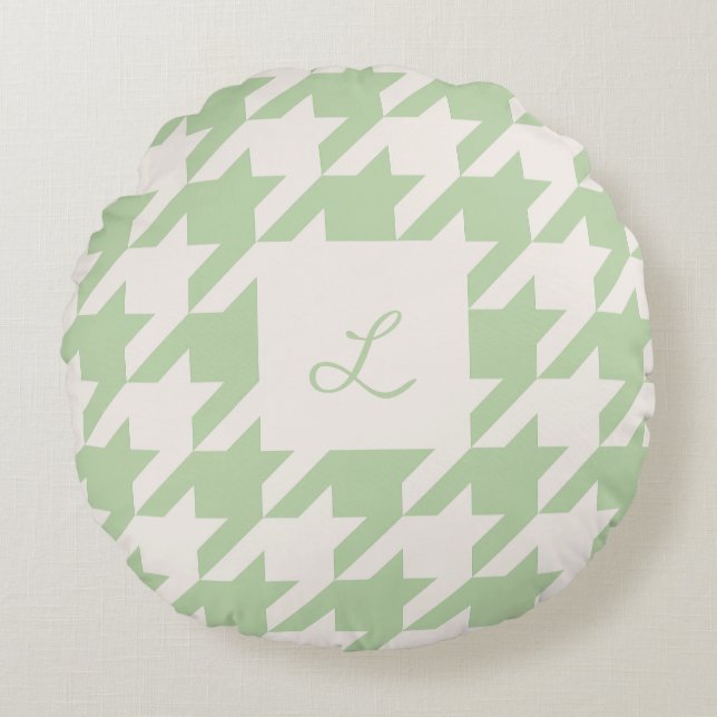 Mint Cream Houndstooth Monogrammed Dekorativ kudde (Framsidan)