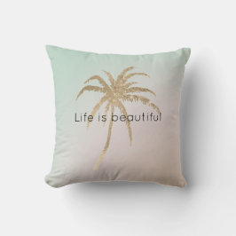 Mint Cream Ombre Tropical Guld Handflatan Träd     Kudde