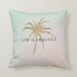 Mint Cream Ombre Tropical Guld Handflatan Träd Kudde