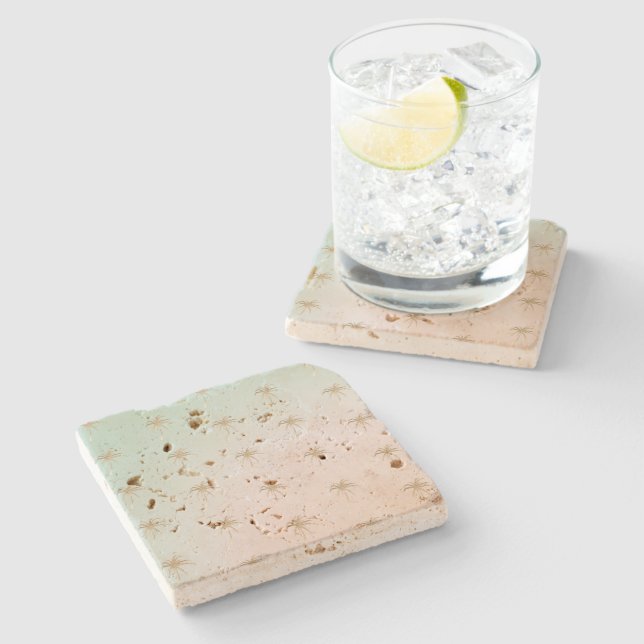 Mint Cream Ombre Tropical Guld Handflatan Träd Stenunderlägg (Sidan)