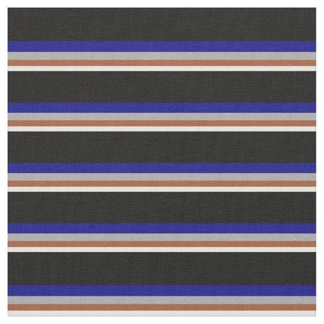 Mint Cream, Sienna, Mörk Grått, Blue & Black Linje Tyg (Närbild)