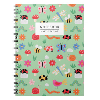 Mint Cute Bugs Pattern Notebook Anteckningsbok