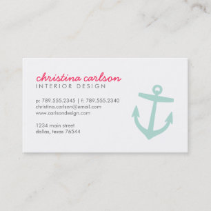 Mint Cute Nautical Anchor & Rand Visitkort
