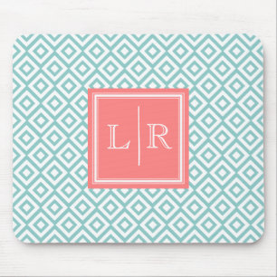 Mint Diamonds Mönster och Monogram Musmatta