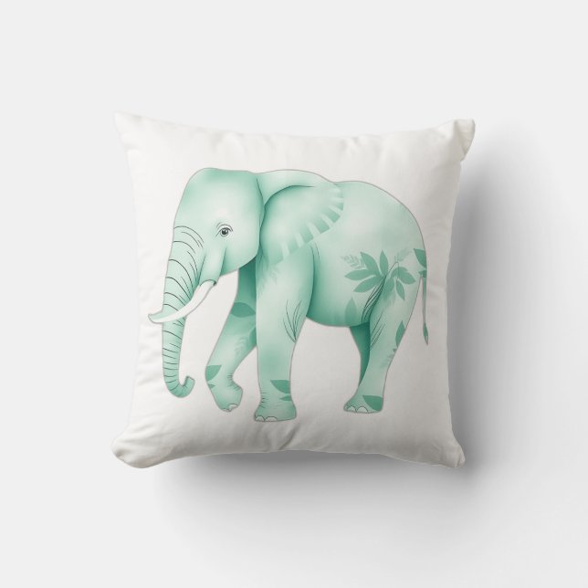 Mint Elephant med Jungle Löv Kudde (Framsida)