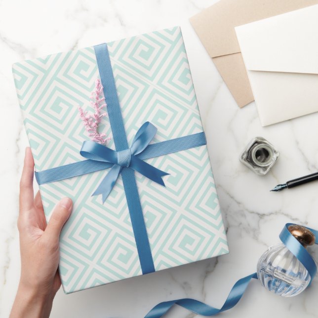 Mint/Elfenbensvit Grekisk Nyckel Sömlös Mönster Ch Presentpapper (Gifting)