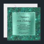 Mint Emerald Diamond Studded Foil 80th Birthday Inbjudningar<br><div class="desc">Skapa din egen inbjudan till din bästa vän till finare-snyggten om att fira födelsedagskalender. Övertäckningen har en fyrkantig myntfolie med grönt borstad metall för att få information om inbjudan. Du kan anpassa det svarta teckensnittet stilar, färg och storlekt. Bakgrunden har en faux glatt diamant glitter som studerade lyxmodern emerald foil...</div>