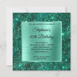 Mint Emerald Diamond Studded Foil 80th Birthday Inbjudningar
