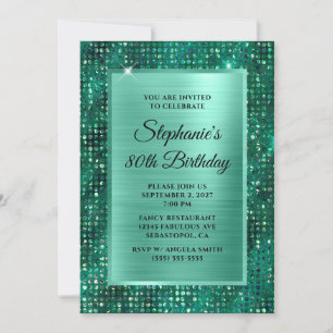 Mint Emerald Diamond Studded Foil 80th Birthday Inbjudningar