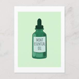 Mint Essential Oil Flaska Teckning Vykort