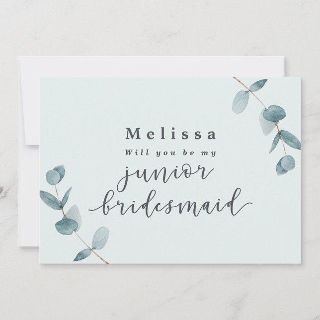 Mint Eucalyptus Junior Bridesmaid Frieri kort (Framsida)