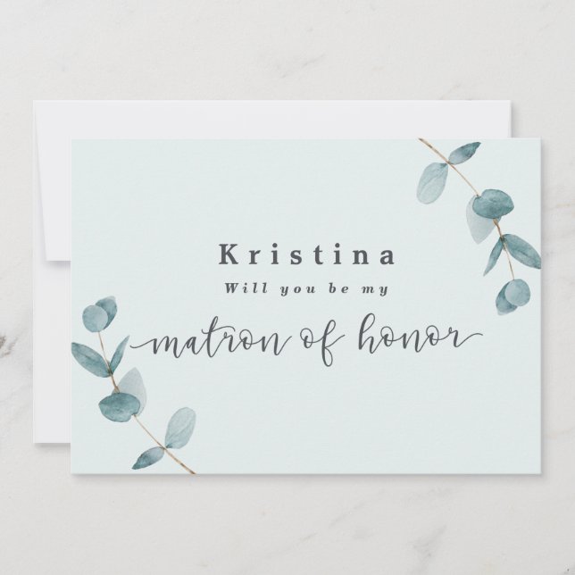 Mint Eucalyptus Matron of Honor Förslags Kort (Framsida)