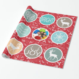 Mint Family Photo Reindeer jul Merry Bright Presentpapper