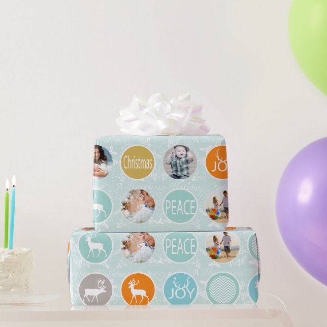 Mint Family Photo Reindeer jul Merry Bright Presentpapper (Festgåvor)