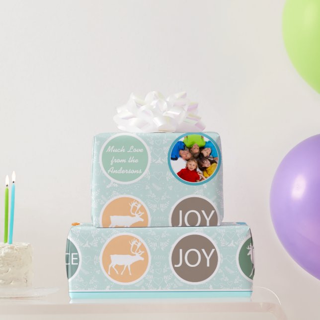 Mint Family Photo Reindeer jul Merry Bright Presentpapper (Festgåvor)