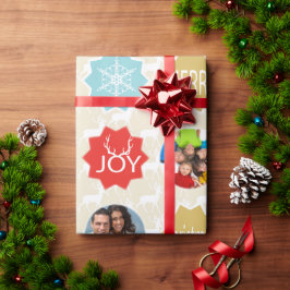 Mint Family Photo Reindeer jul Merry Bright Presentpapper