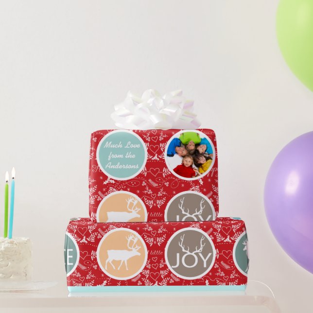 Mint Family Photo Reindeer jul Merry Bright Presentpapper (Festgåvor)