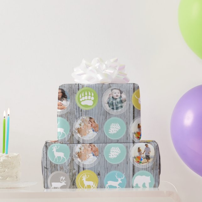 Mint Family Photo Reindeer jul Merry Bright Presentpapper (Festgåvor)