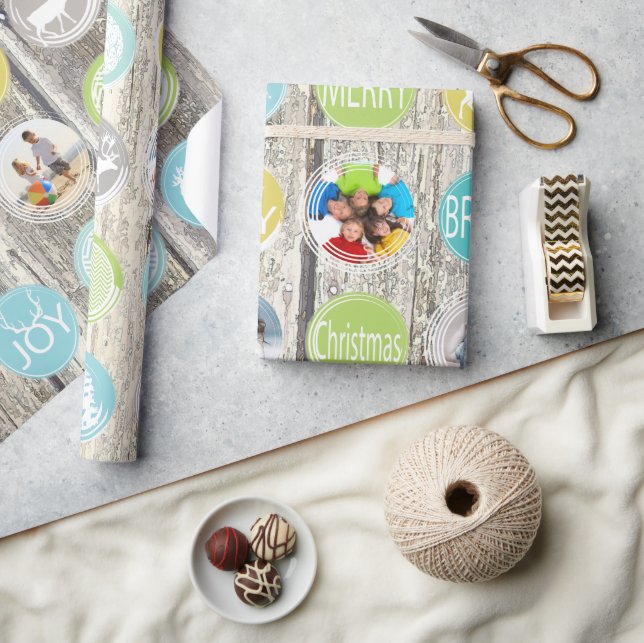 Mint Family Photo Reindeer jul Merry Bright Presentpapper (Hantverk)