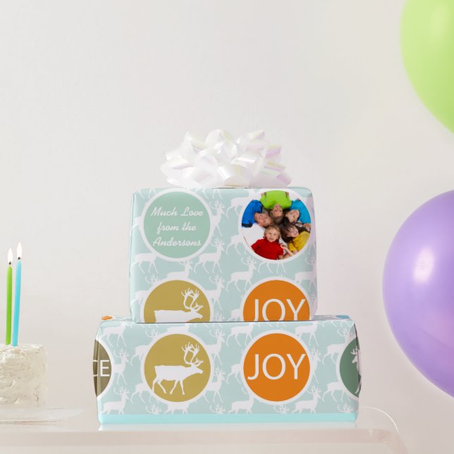 Mint Family Photo Reindeer jul Merry Bright Presentpapper (Festgåvor)