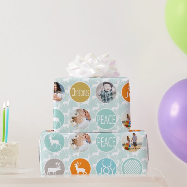 Mint Family Photo Reindeer jul Merry Bright Presentpapper (Festgåvor)