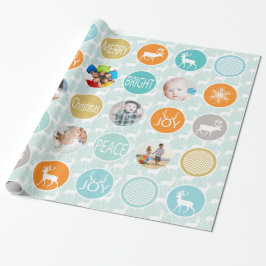 Mint Family Photo Reindeer jul Merry Bright Presentpapper