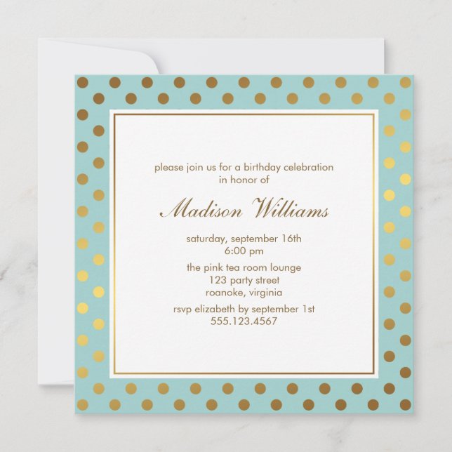 Mint Faux Gold Foil Polka dots Mönster Inbjudningar (Framsida)