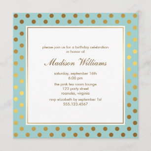 Mint Faux Gold Foil Polka dots Mönster Inbjudningar