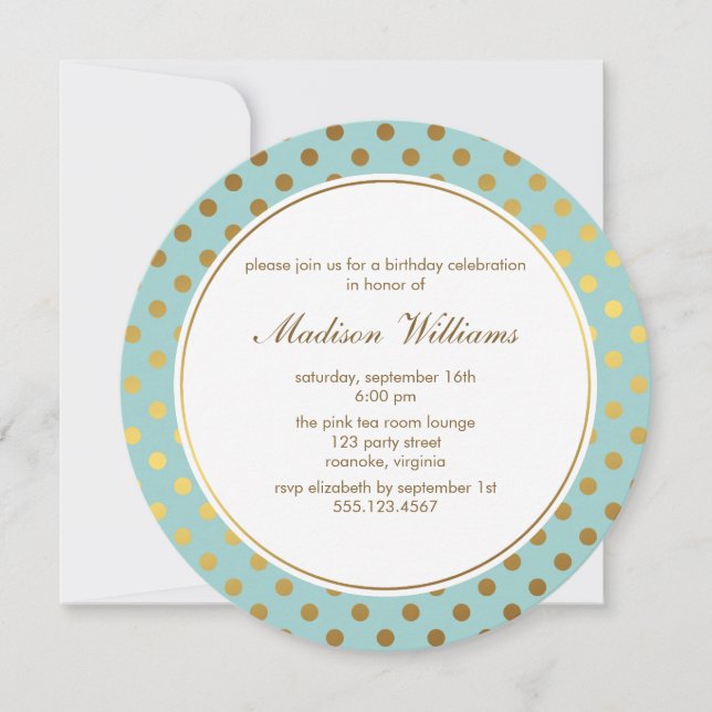 Mint Faux Gold Foil Polka dots Mönster Inbjudningar (Framsida)