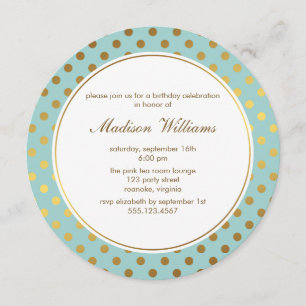 Mint Faux Gold Foil Polka dots Mönster Inbjudningar