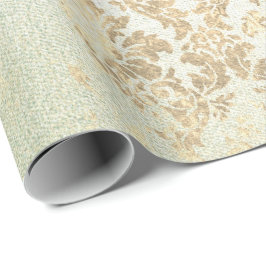 Mint Faux Guld Blommigt Cottage Grungy Damask Presentpapper