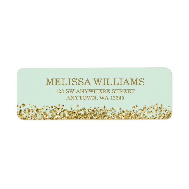 Mint Faux Guld Glitter Returadress Etikett (Framsidan)