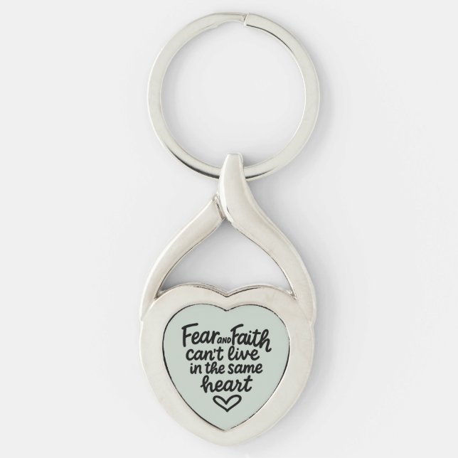 Mint Fear and Faith Inspirational Christian Quote  Twisted Heart Silverfärgad Nyckelring (Framsidan)