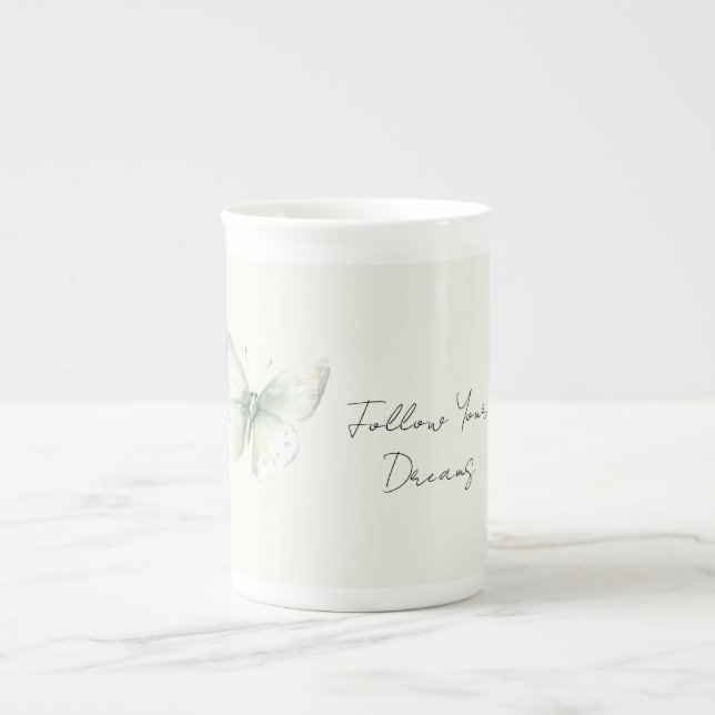 Mint Fjäril Följ Drömmar Benporslin Mugg (Framsidan)