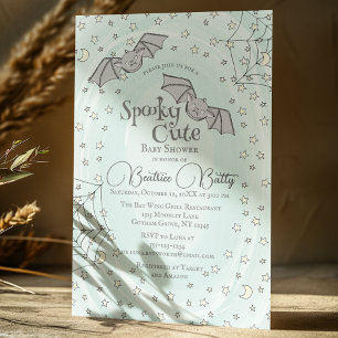 Mint Fladdermus Spooky Cute Baby Shower Inbjudningar