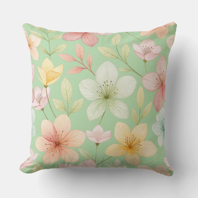 Mint Floral 20"x20" Kuddcover för Kastkudde Kudde (Framsida)