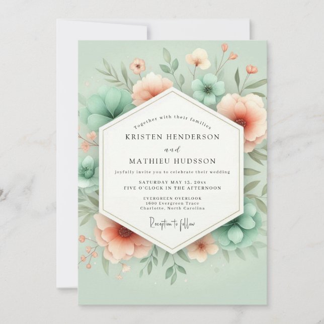 Mint Floral Whimsy Romance Wedding Inbjudningar (Framsida)