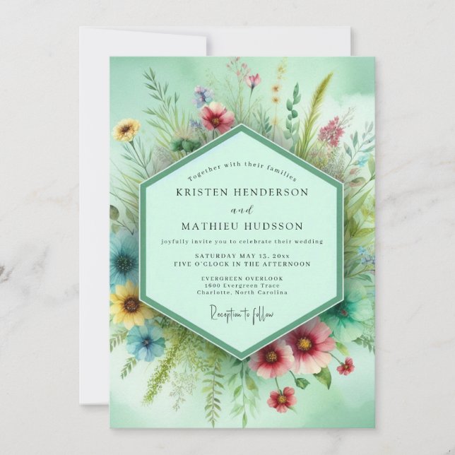 Mint Floral Whimsy Wedding Inbjudningar (Framsida)