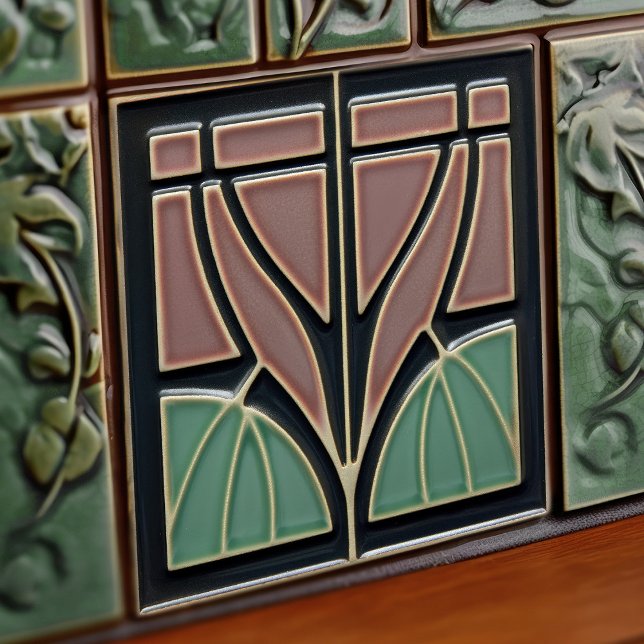 Mint Flower Mid Century Symmetry Arts and Crafts Kakelplatta (Skapare uppladdad)