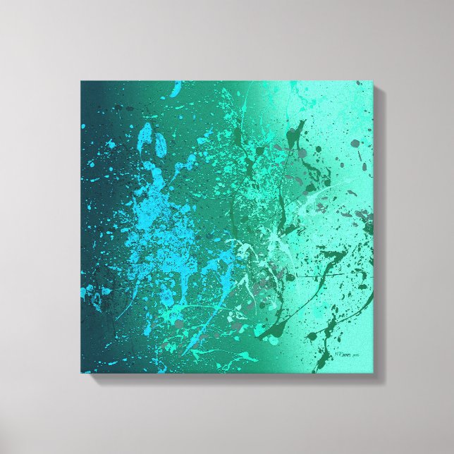 Mint Flurry Abstract Spatter Art Canvastryck (Framsida)